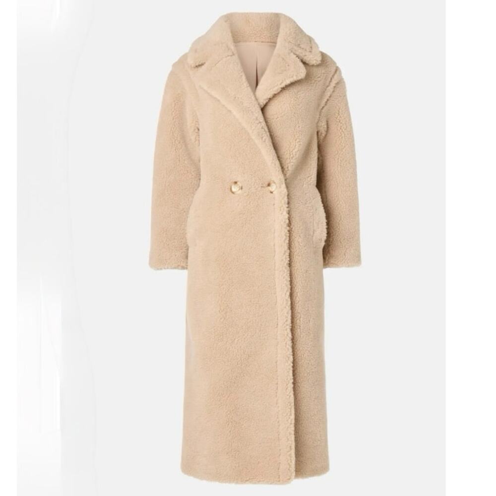 Womens Beige Faux Shearling Long Coat
